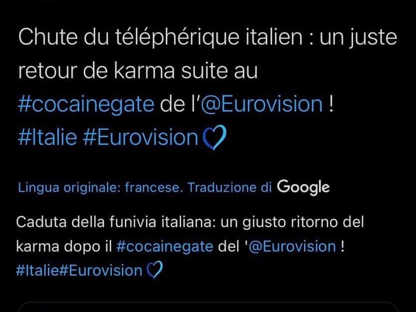 «Questo è il karma» davanti alla tragedia della funivia: francesi pessimi per il secondo posto all’Eurovision